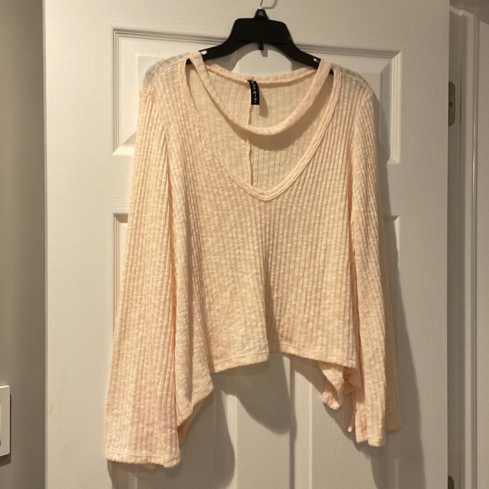 Peach Ribbed Women's Top slightly cropped.